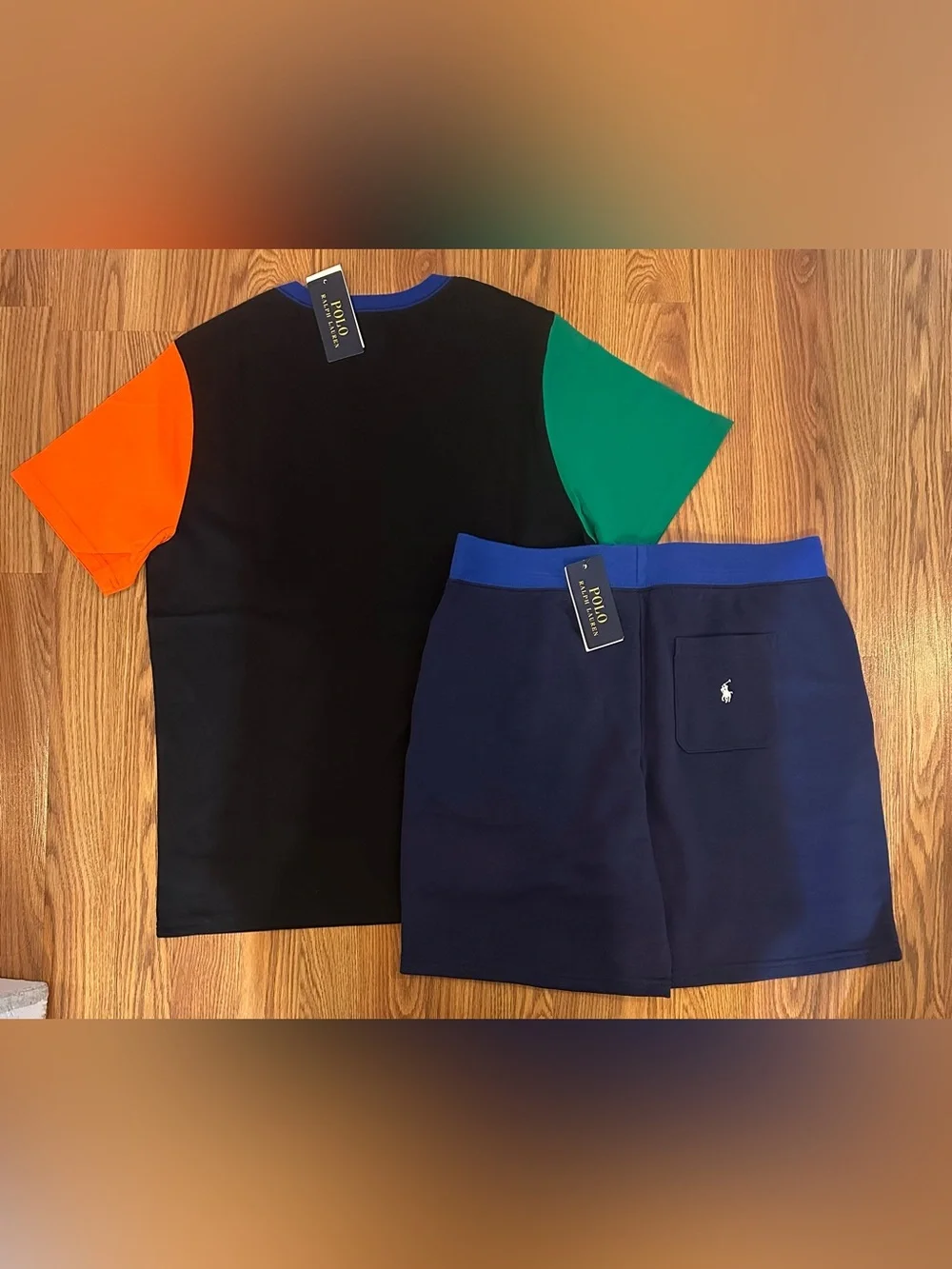 Polo Ralph Lauren Boy’s Logo Color blocked Cotton Jersey Tee + Navy Shorts, XL